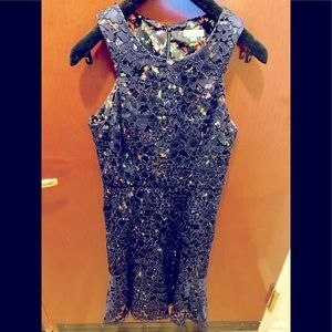 STUNNING navy lace multi color printed dress